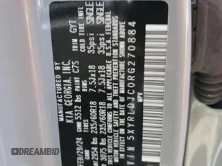 2024 Kia Sorento S with VIN 5XYRLDJC0RG270884, listed as a Copart auction lot 60683585 with 25,749 mi miles and Salvage title. Bid and sale history available at DreamBid. Image 14.