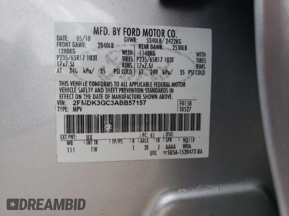 2010 Ford Edge SE with VIN 2FMDK3GC3ABB57157, listed as a Copart auction lot 51123105 with 79,817 mi miles and Salvage Title. Bid and sale history available at carsss.com. Image 14.