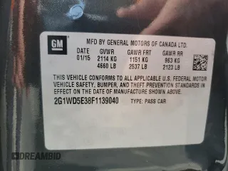 2015 Chevrolet Impala Limited Police Police with VIN 2G1WD5E38F1139040, listed as a Copart auction lot 73743314 with 106,146 mi miles and Salvage Title. Bid and sale history available at carsss.com. Image 12.