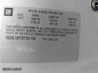 2008 Pontiac G5 with VIN 1G2AL18F787161124, listed as a IAAI auction lot 41861490 with 181,792 mi miles. Bid and sale history available at carsss.com. Image 9.