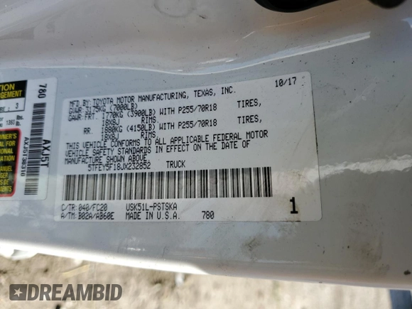 2018 Toyota Tundra 2WD SR5 with VIN 5TFEY5F18JX232852, listed as a Copart auction lot 48261275 with 88,532 mi miles and Salvage Title. Bid and sale history available at carsss.com. Image 13.