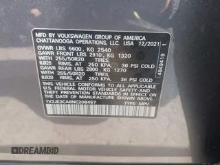 2022 Volkswagen Atlas SE with VIN 1V2JE2CA6NC208457, listed as a IAAI auction lot 40999391 with 40,409 mi miles and . Bid and sale history available at DreamBid. Image 9.