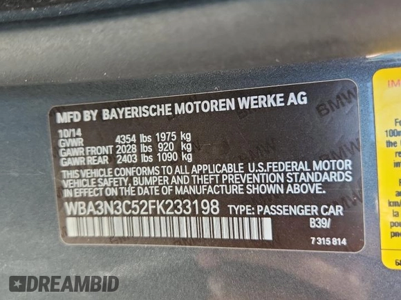 2015 BMW 4 Series 428i с VIN WBA3N3C52FK233198, выставлен на аукционе Copart как лот 60707895 с пробегом 143 051 миль миль и Списание • Salvage title. История ставок и продаж доступна на DreamBid. Изображение 12.