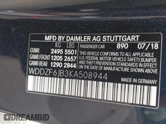 2019 Mercedes-Benz E 450 z VIN WDDZF6JB3KA508944, wystawiony jako IAAI lot #41924160 z przebiegiem 62 302 mil mil oraz . Historia ofert i sprzedaży dostępna na DreamBid. Obrazek 9.