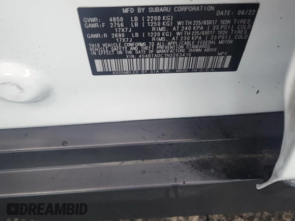 2022 Subaru Outback Premium с VIN 4S4BTADC1N3263416, выставлен на аукционе IAAI как лот 42550138 с пробегом 111 625 миль миль и . История ставок и продаж доступна на DreamBid. Изображение 39.