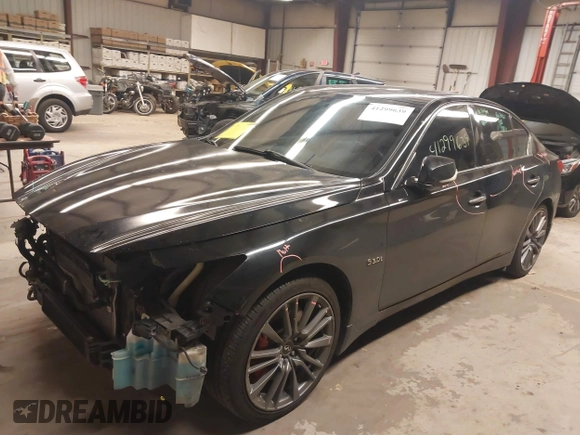 2017 Infiniti Q50 Red Sport 400 with VIN JN1FV7AR8HM870121, listed as a IAAI auction lot 41299639 with 110,302 mi miles. Bid and sale history available at carsss.com. Image 18.