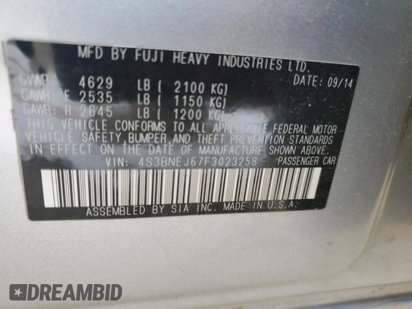 2015 Subaru Legacy 3.6R Limited with VIN 4S3BNEJ67F3023258, listed as a Copart auction lot 76957944 with 104,302 mi miles and Salvage Title. Bid and sale history available at carsss.com. Image 13.