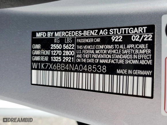 2022 Mercedes-Benz AMG GT with VIN W1K7X6BB4NA048538, listed as a Copart auction lot 46606353 with 8,124 mi miles. Bid and sale history available at carsss.com. Image 12.