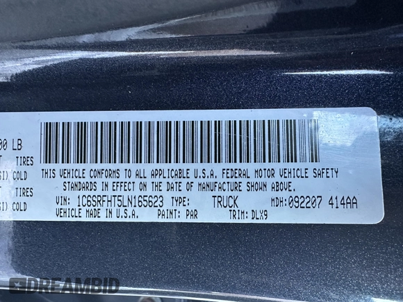 2020 Ram 1500 Limited with VIN 1C6SRFHT5LN165623, listed as a IAAI auction lot 41805735 with 116,370 mi miles. Bid and sale history available at carsss.com. Image 8.