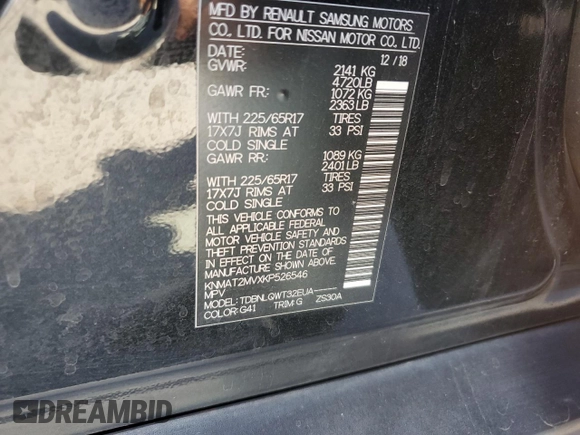 2019 Nissan Rogue SV with VIN KNMAT2MVXKP526546, listed as a Copart auction lot 49831685 with 72,519 mi miles and Salvage Title. Bid and sale history available at carsss.com. Image 15.