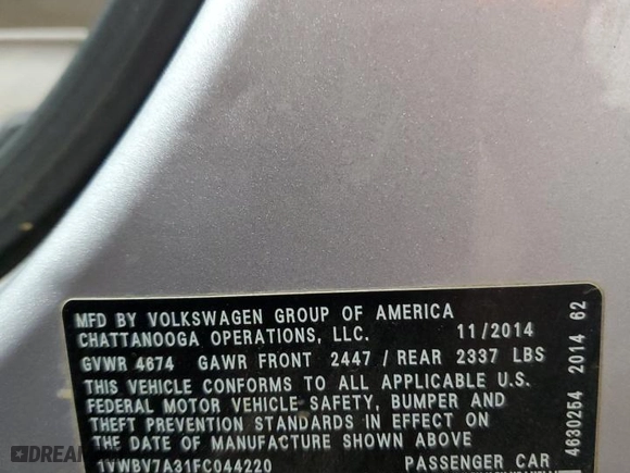 2015 Volkswagen Passat 2.0L TDI SE w/Sunroof with VIN 1VWBV7A31FC044220, listed as a Copart auction lot 52688645 with 131,687 mi miles and Salvage Title. Bid and sale history available at carsss.com. Image 13.