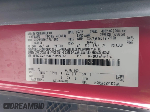 2016 Ford Transit Wagon XL with VIN 1FBZX2ZM4GKB18978, listed as a IAAI auction lot 41985718 with 108,699 mi miles. Bid and sale history available at carsss.com. Image 9.