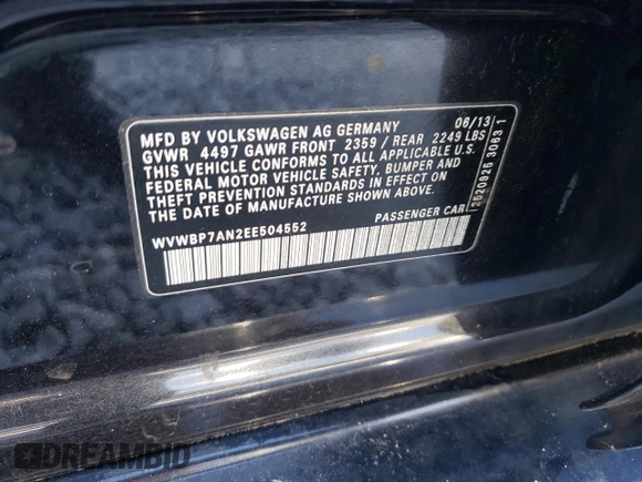 2014 Volkswagen CC R-Line with VIN WVWBP7AN2EE504552, listed as a Copart auction lot 83498894 with 254,869 mi miles and Salvage Title. Bid and sale history available at carsss.com. Image 12.