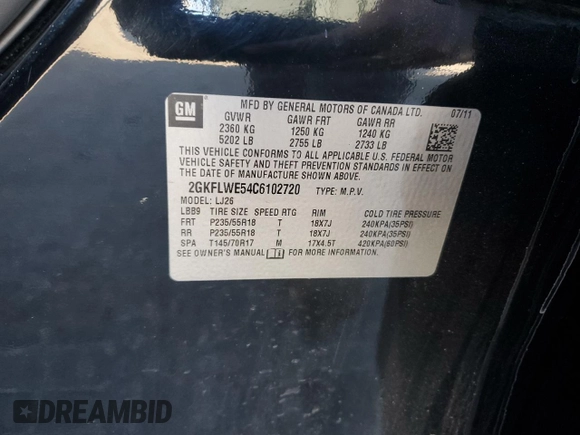 2012 GMC Terrain SLT-2 with VIN 2GKFLWE54C6102720, listed as a Copart auction lot 48235565 with 164,788 mi miles and Salvage title. Bid and sale history available at DreamBid. Image 15.