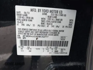 2013 Ford Edge SEL with VIN 2FMDK4JC0DBC52777, listed as a IAAI auction lot 41727385 with 167,006 mi miles. Bid and sale history available at carsss.com. Image 9.
