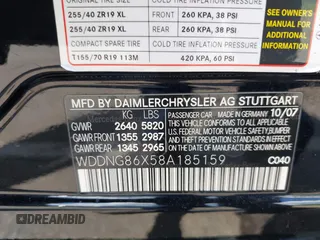 2008 Mercedes-Benz S 5.5L V8 with VIN WDDNG86X58A185159, listed as a IAAI auction lot 42221426 with 186,516 mi miles. Bid and sale history available at carsss.com. Image 9.