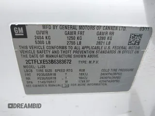 2011 GMC Terrain SLT-2 with VIN 2CTFLXE53B6383672, listed as a IAAI auction lot 42382254 with 126,032 mi miles and . Bid and sale history available at DreamBid. Image 9.