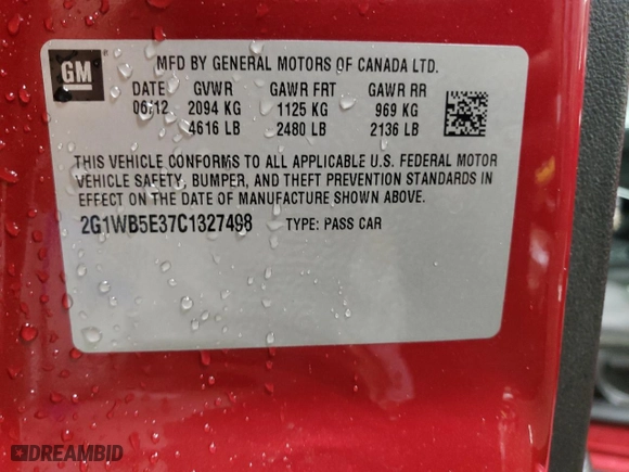 2012 Chevrolet Impala LT Retail with VIN 2G1WB5E37C1327498, listed as a Copart auction lot 46241295 with NaN miles and Salvage Title. Bid and sale history available at carsss.com. Image 12.