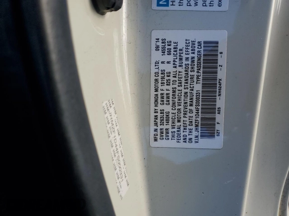 2015 Honda CR-Z with VIN JHMZF1D44FS000331, listed as a Copart auction lot 82793014 with 101,123 mi miles and Salvage Title. Bid and sale history available at carsss.com. Image 12.
