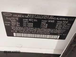 2019 Hyundai Santa Fe Limited with VIN 5NMS5CAD2KH021934, listed as a IAAI auction lot 40726332 with 52,994 mi miles. Bid and sale history available at carsss.com. Image 9.