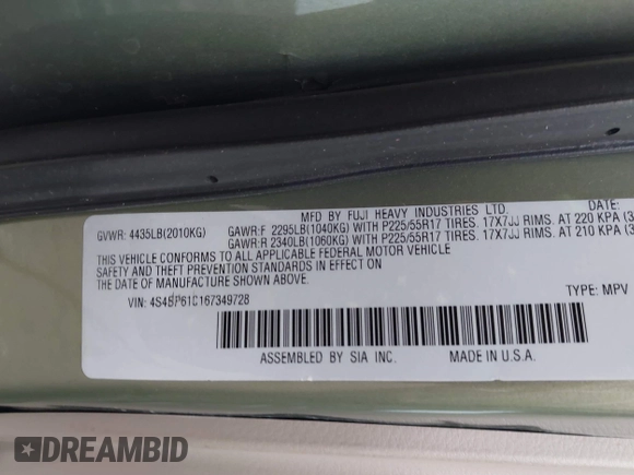 2006 Subaru Legacy Outback with VIN 4S4BP61C167349728, listed as a IAAI auction lot 41198746 with 115,604 mi miles and . Bid and sale history available at DreamBid. Image 9.