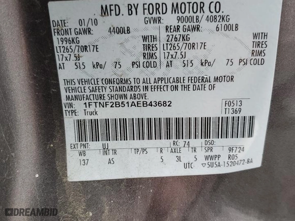 2010 Ford Super Duty F-250 SRW XL with VIN 1FTNF2B51AEB43682, listed as a Copart auction lot 84273174 with 130,669 mi miles and Salvage Title. Bid and sale history available at carsss.com. Image 15.