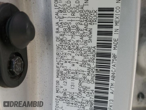 2011 Toyota Tacoma with VIN 3TMLU4EN6BM057154, listed as a Copart auction lot 49853235 with 183,912 mi miles and Salvage Title. Bid and sale history available at DreamBid. Image 14.