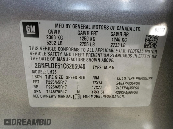 2012 Chevrolet Equinox 1LT z VIN 2GNFLDE51C6285940, wystawiony jako Copart lot #47939045 z przebiegiem 70 335 mil mil oraz Szkoda całkowita • Salvage title. Historia ofert i sprzedaży dostępna na DreamBid. Obrazek 13.