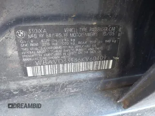 2006 BMW 3 Series 330xi with VIN WBAVD33586KV60409, listed as a IAAI auction lot 41436848 with 999,999 mi miles. Bid and sale history available at carsss.com. Image 9.
