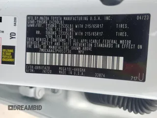2023 Toyota Corolla Cross LE with VIN 7MUCAAAG2PV053730, listed as a Copart auction lot 54825035 with 33,313 mi miles and Salvage title. Bid and sale history available at DreamBid. Image 14.