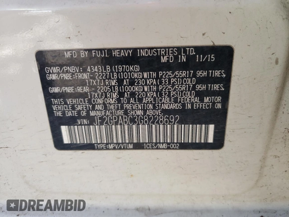 2016 Subaru Crosstrek Premium с VIN JF2GPABC3G8228692, выставлен на аукционе Copart как лот 41436135 с пробегом 124 518 миль миль и Списание • Salvage title. История ставок и продаж доступна на DreamBid. Изображение 13.