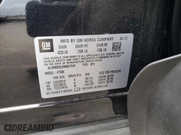 2022 Buick Encore GX Select with VIN KL4MMDSL8NB007949, listed as a Copart auction lot 58213665 with 17,894 mi miles and Salvage title. Bid and sale history available at DreamBid. Image 13.