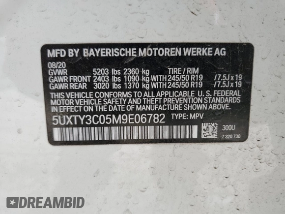 2021 BMW X3 sDrive30i z VIN 5UXTY3C05M9E06782, wystawiony jako Copart lot #51285785 z przebiegiem 38 357 mil mil oraz Szkoda całkowita • Salvage title. Historia ofert i sprzedaży dostępna na DreamBid. Obrazek 14.