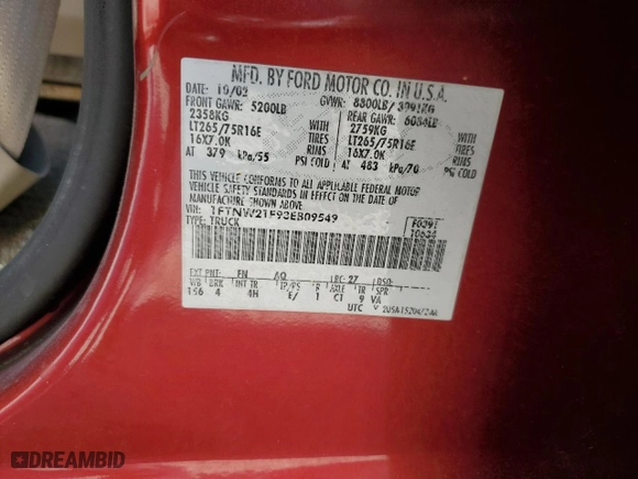 2003 Ford Super Duty F-250 XL with VIN 1FTNW21F93EB09549, listed as a Copart auction lot 47171745 with 101,848 mi miles and Salvage Title. Bid and sale history available at carsss.com. Image 13.