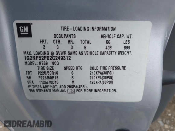 2002 Pontiac Grand Am SE1 with VIN 1G2NF52F02C249312, listed as a IAAI auction lot 42525240 with 83,330 mi miles and . Bid and sale history available at DreamBid. Image 9.