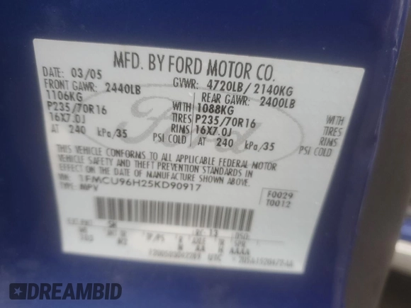 2005 Ford Escape Hybrid with VIN 1FMCU96H25KD90917, listed as a Copart auction lot 52814375 with 190,135 mi miles and Clean Title. Bid and sale history available at carsss.com. Image 12.
