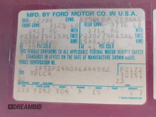 1989 Ford F-150 with VIN 1FTEF14N0KLA44582, listed as a IAAI auction lot 42108560 with 622 mi miles. Bid and sale history available at carsss.com. Image 9.