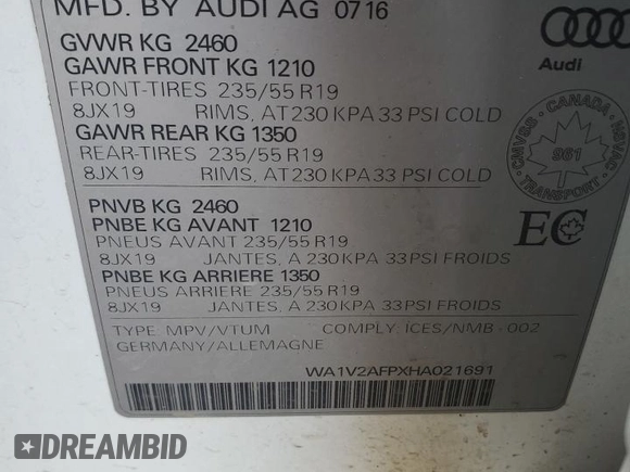 2017 Audi Q5 z VIN WA1V2AFPXHA021691, wystawiony jako Copart lot #58670345 z przebiegiem 126 720 mil mil oraz Szkoda całkowita • Salvage title. Historia ofert i sprzedaży dostępna na DreamBid. Obrazek 14.