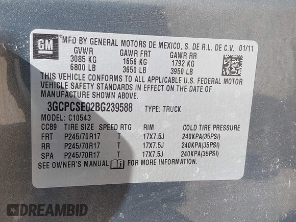 2011 Chevrolet Silverado 1500 LT with VIN 3GCPCSE02BG239588, listed as a IAAI auction lot 41963388 with 253,620 mi miles and . Bid and sale history available at DreamBid. Image 9.