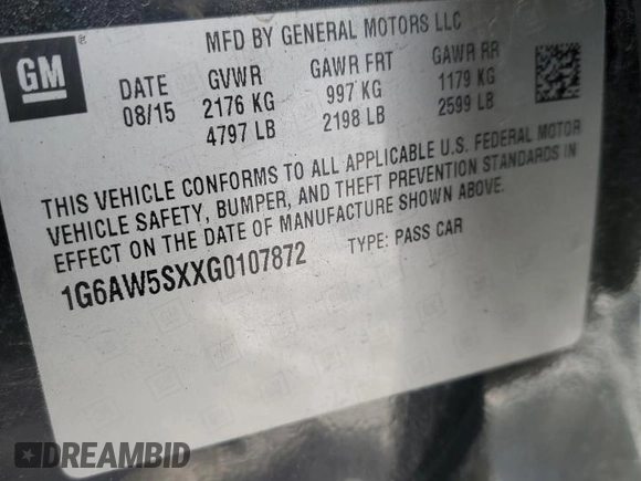 2016 Cadillac CTS AWD with VIN 1G6AW5SXXG0107872, listed as a Copart auction lot 87631955 with 51,624 mi miles and Salvage title. Bid and sale history available at DreamBid. Image 13.