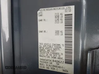 2010 Nissan Maxima SV with VIN 1N4AA5AP2AC840622, listed as a IAAI auction lot 39698246 with Not provided miles and . Bid and sale history available at DreamBid. Image 9.