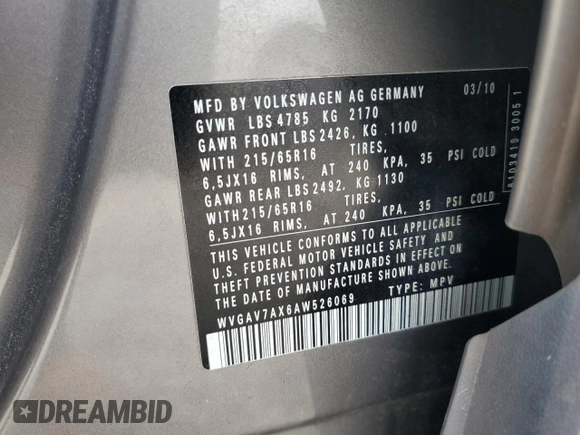 2010 Volkswagen Tiguan Wolfsburg Edition z VIN WVGAV7AX6AW526069, wystawiony jako Copart lot #48891465 z przebiegiem 148 424 mil mil oraz Szkoda całkowita • Salvage title. Historia ofert i sprzedaży dostępna na DreamBid. Obrazek 12.