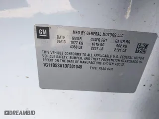 2013 Chevrolet Malibu LS with VIN 1G11B5SA1DF301048, listed as a IAAI auction lot 41983429 with 110,000 mi miles. Bid and sale history available at carsss.com. Image 9.