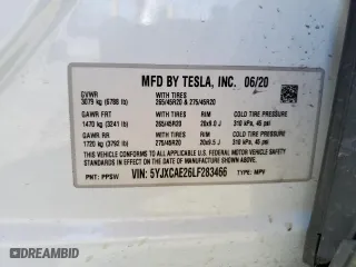 2020 Tesla Model X Long Range with VIN 5YJXCAE26LF283466, listed as a Copart auction lot 44362813 with 91,690 mi miles. Bid and sale history available at carsss.com. Image 14.