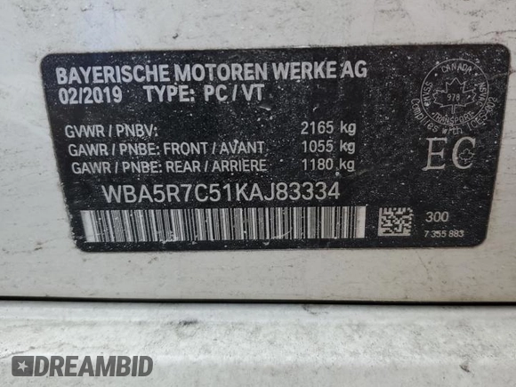 2019 BMW 3 Series 330i xDrive with VIN WBA5R7C51KAJ83334, listed as a Copart auction lot 50067505 with 104,019 mi miles and Clean Title. Bid and sale history available at carsss.com. Image 12.