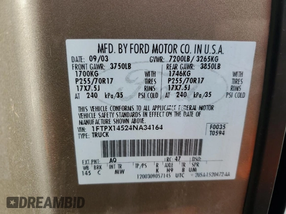 2004 Ford F-150 XLT with VIN 1FTPX14524NA34164, listed as a Copart auction lot 51758445 with 168,794 mi miles and Clean Title. Bid and sale history available at carsss.com. Image 12.