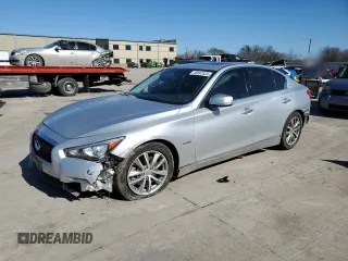 2014 Infiniti Q50 Hybrid Premium with VIN JN1AV7AP1EM692234, listed as a Copart auction lot 48697525 with 104,586 mi miles and Salvage Title. Bid and sale history available at DreamBid. Image 1.