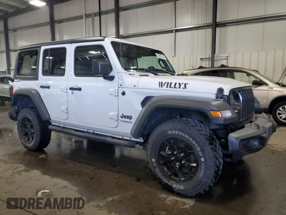2022 Jeep Wrangler Unlimited Willys with VIN 1C4HJXDM7NW244562, listed as a Copart auction lot 79667744 with 47,157 mi miles and Salvage Title. Bid and sale history available at DreamBid. Image 4.