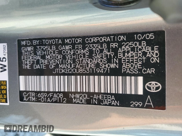2005 Toyota Prius with VIN JTDKB20U853119471, listed as a Copart auction lot 52976215 with 134,969 mi miles and Clean Title. Bid and sale history available at carsss.com. Image 12.
