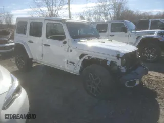 2025 Jeep Wrangler Sahara with VIN 1C4PJXENXSW500496, listed as a Copart auction lot 48501765 with 6,265 mi miles and Salvage Title. Bid and sale history available at carsss.com. Image 4.
